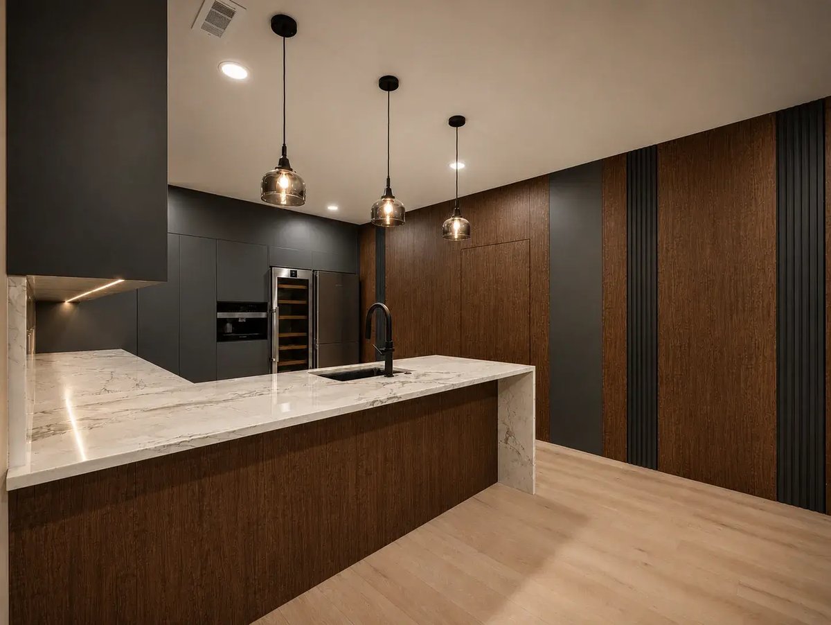 chinquapin-basement-remodel-wet-bar-walnut-paneling-black-cabinetry