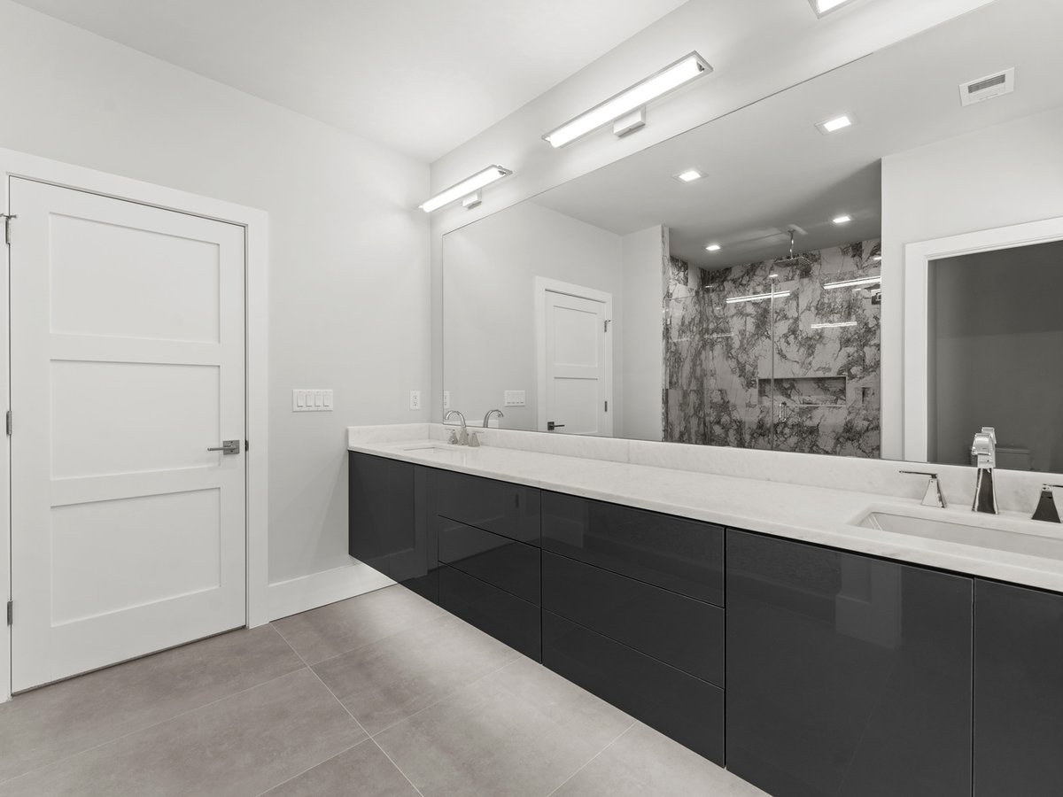 Modern double vanity bathroom remodel by DesignLab in Northern Virginia whole home renovation