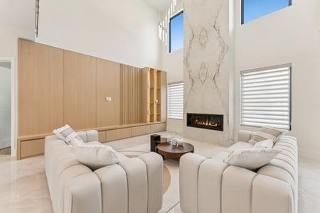 Modern living room with marble fireplace remodel by DesignLab in AU Park, Washington, DC