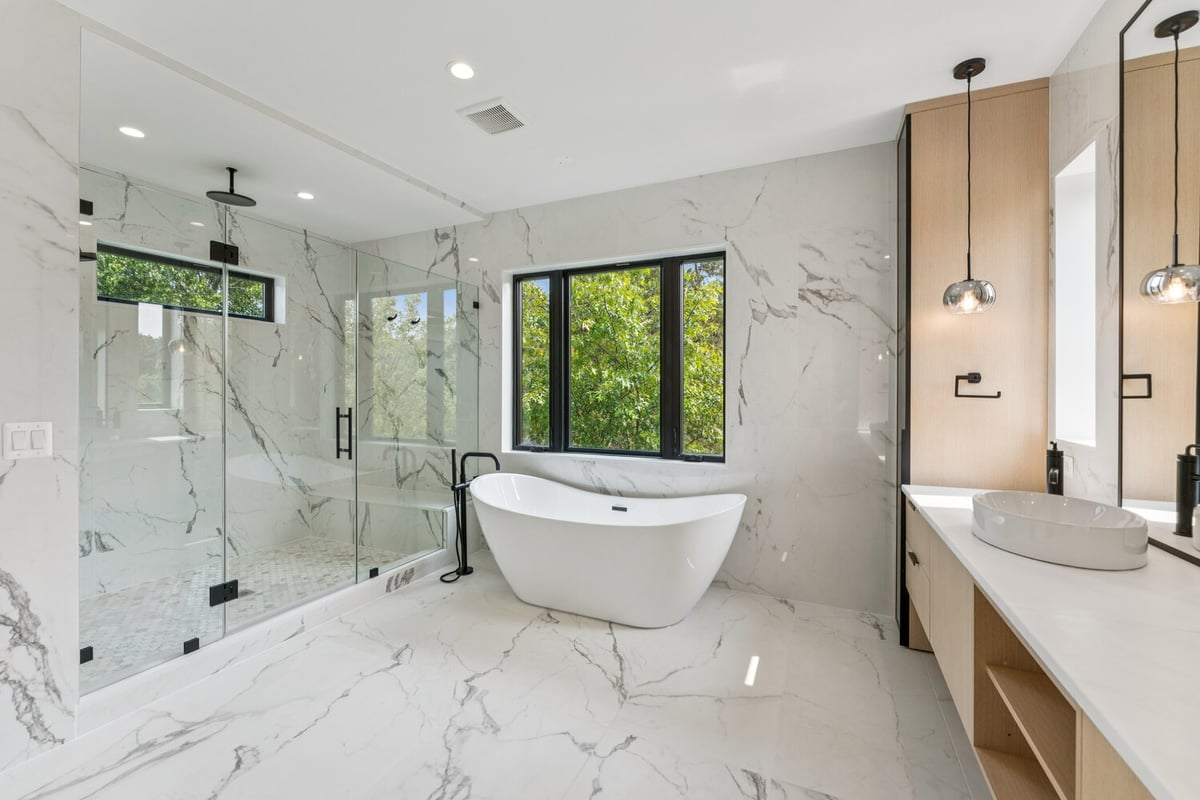 Stunning luxury bathroom renovation with modern fixtures by DesignLab in Loudoun County, VA
