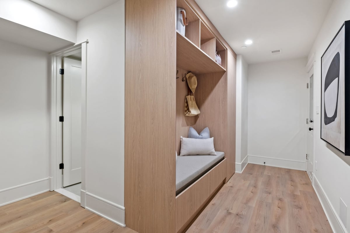 mudroom with bench and shelving