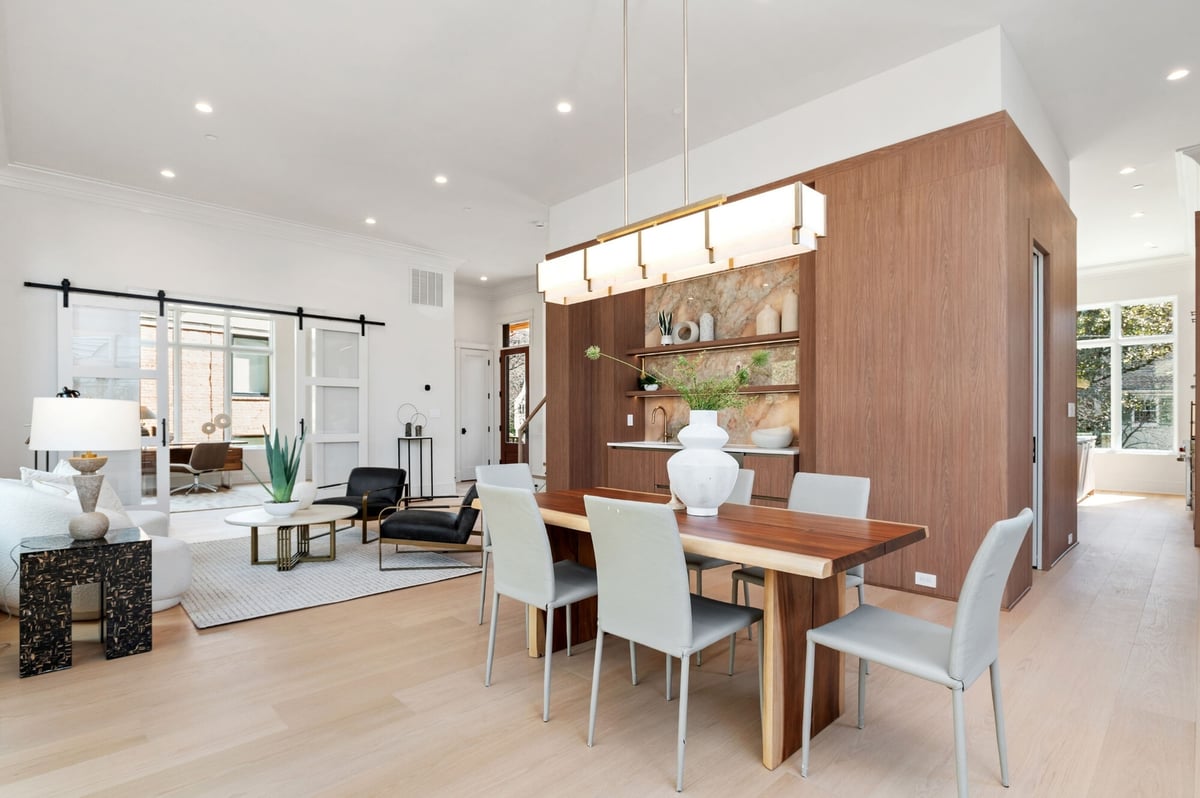open concept home remodel with barn doors and wet bar