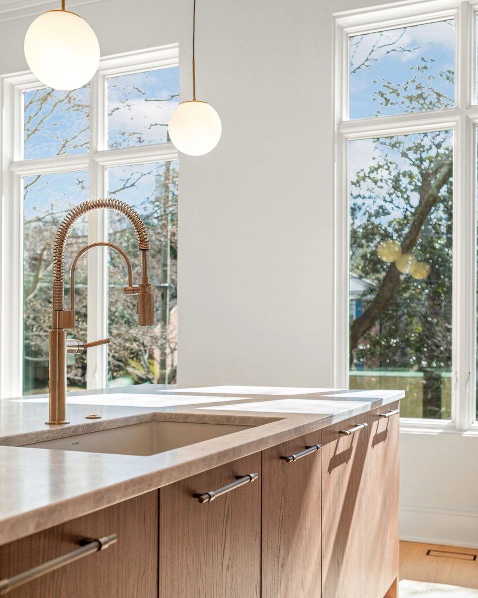 warm neutral kitchen island