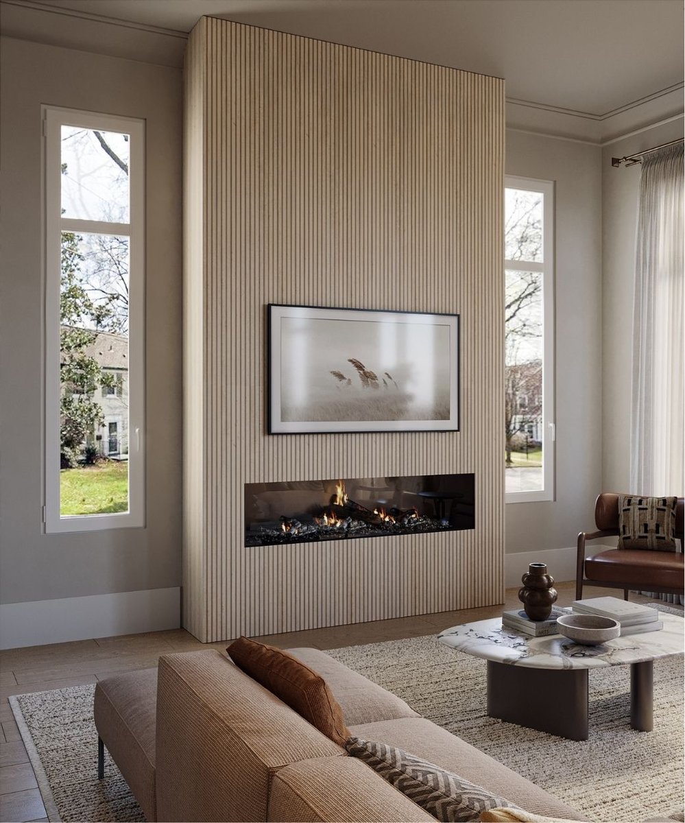 fluted millwork sleek fireplace design