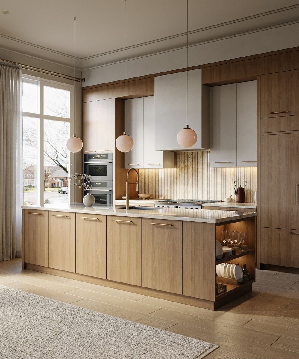 modern warm kitchen remodel with kitchen island and flat panel cabinets