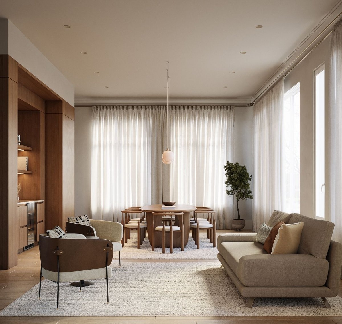 seating area and dining room rendering
