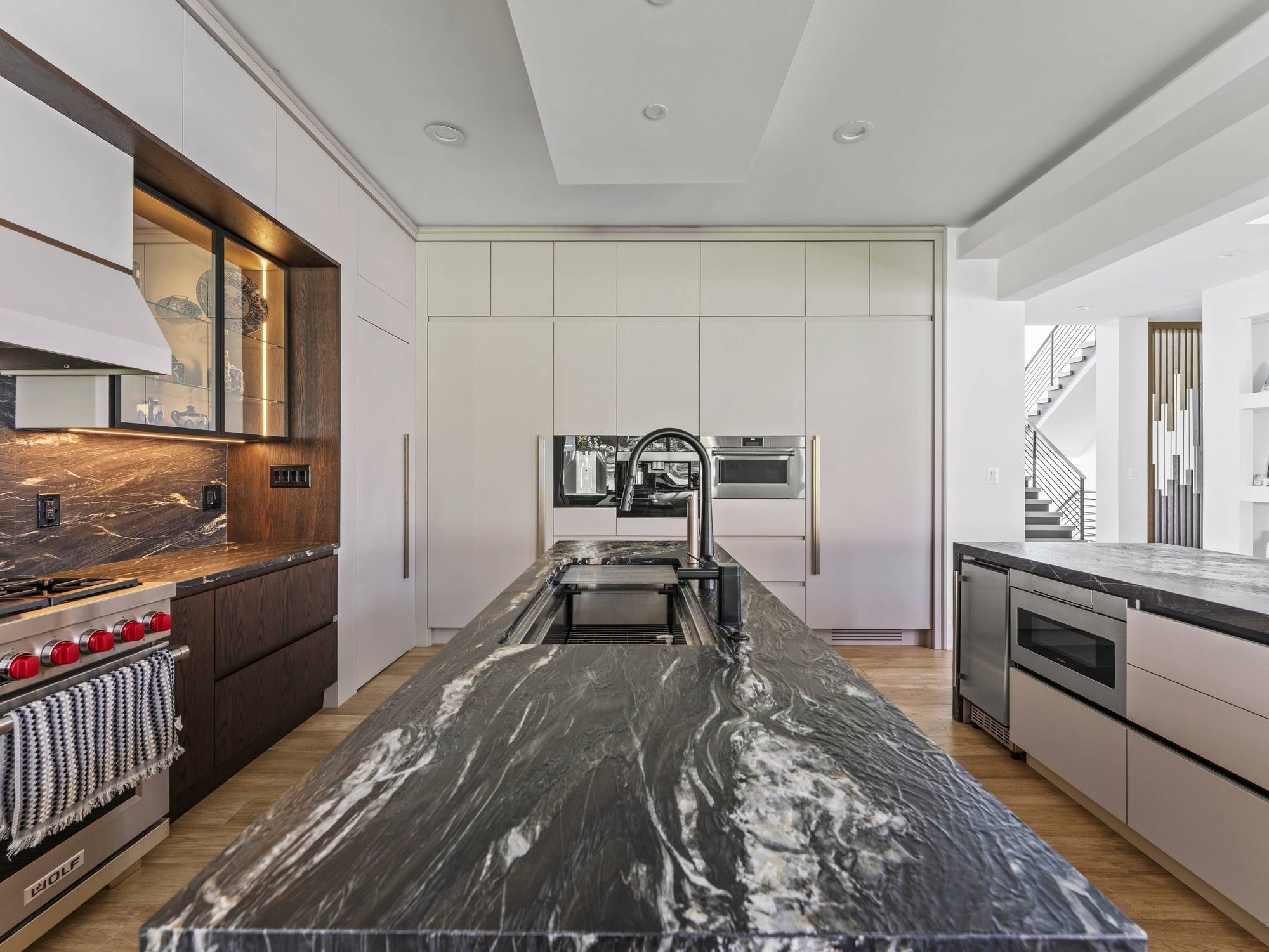 Leathered belvedere quartzite counters in Mclean, VA luxury kitchen remodel