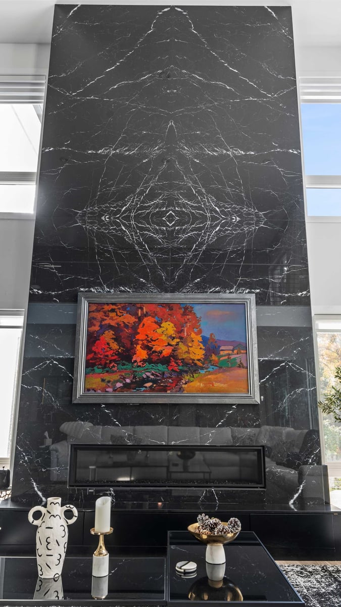 statement sleek fireplace in mclean home remodel