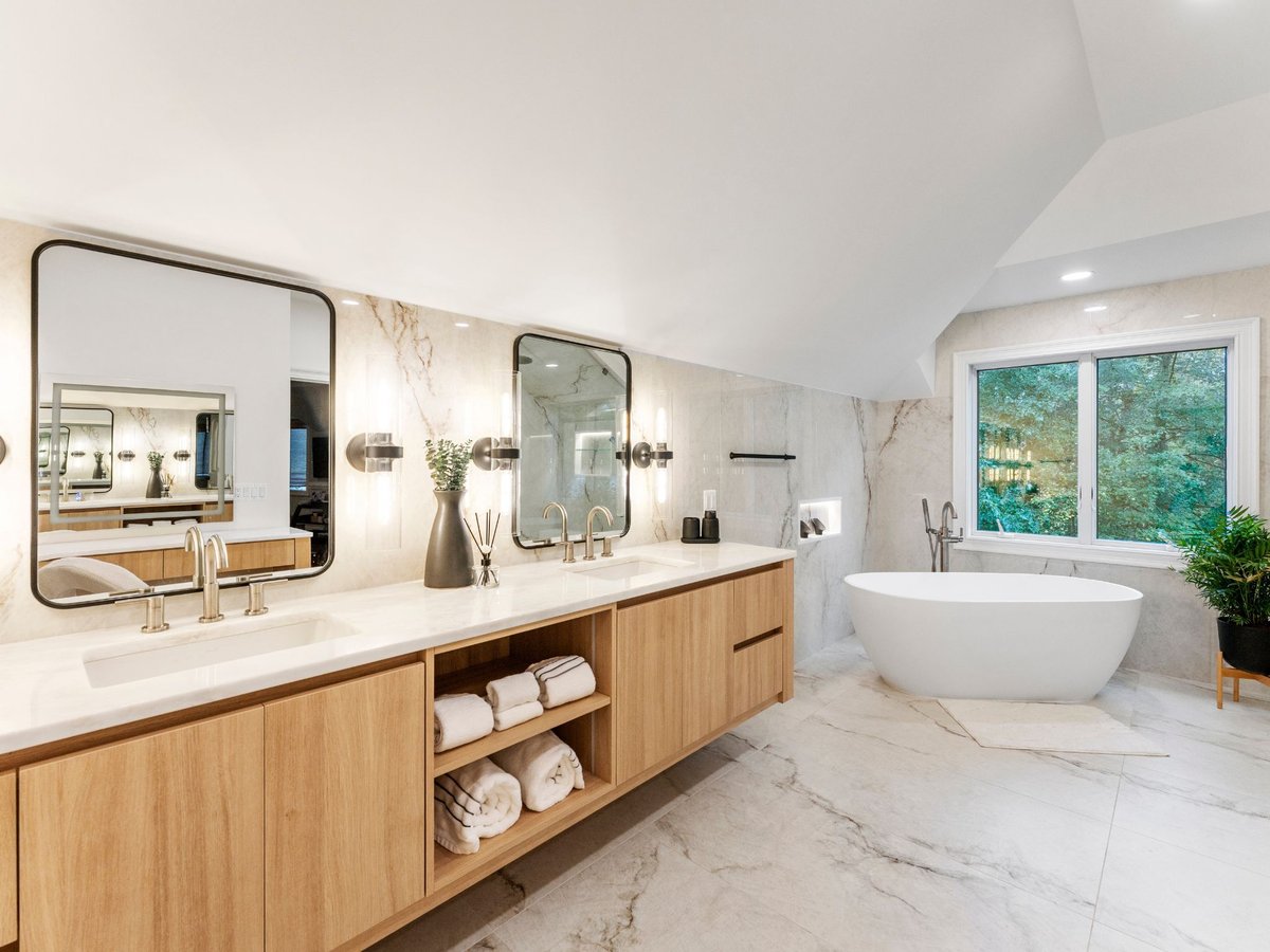Luxury bathroom remodel in washington dc with marble floors