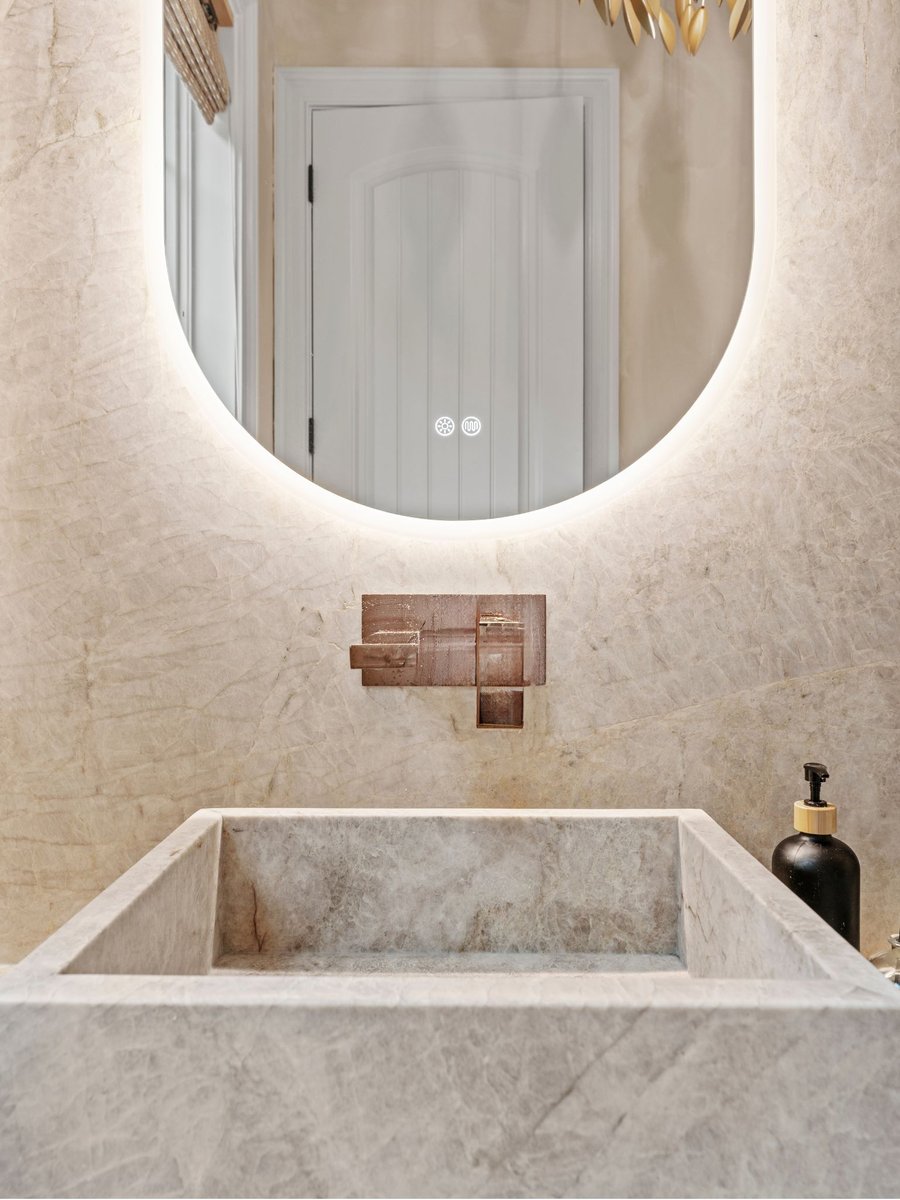 Luxury bathroom remodel in washington dc with stone sink and mirror (2)