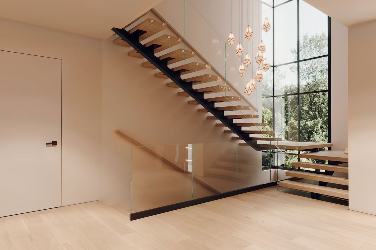 rendering of sleek staircase in dc custom home