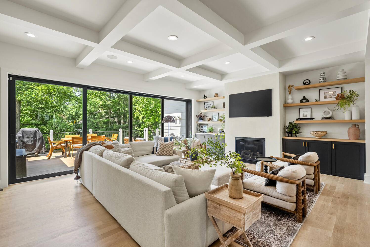 Custom family room and outdoor deck access in Washington, DC by DesignLab