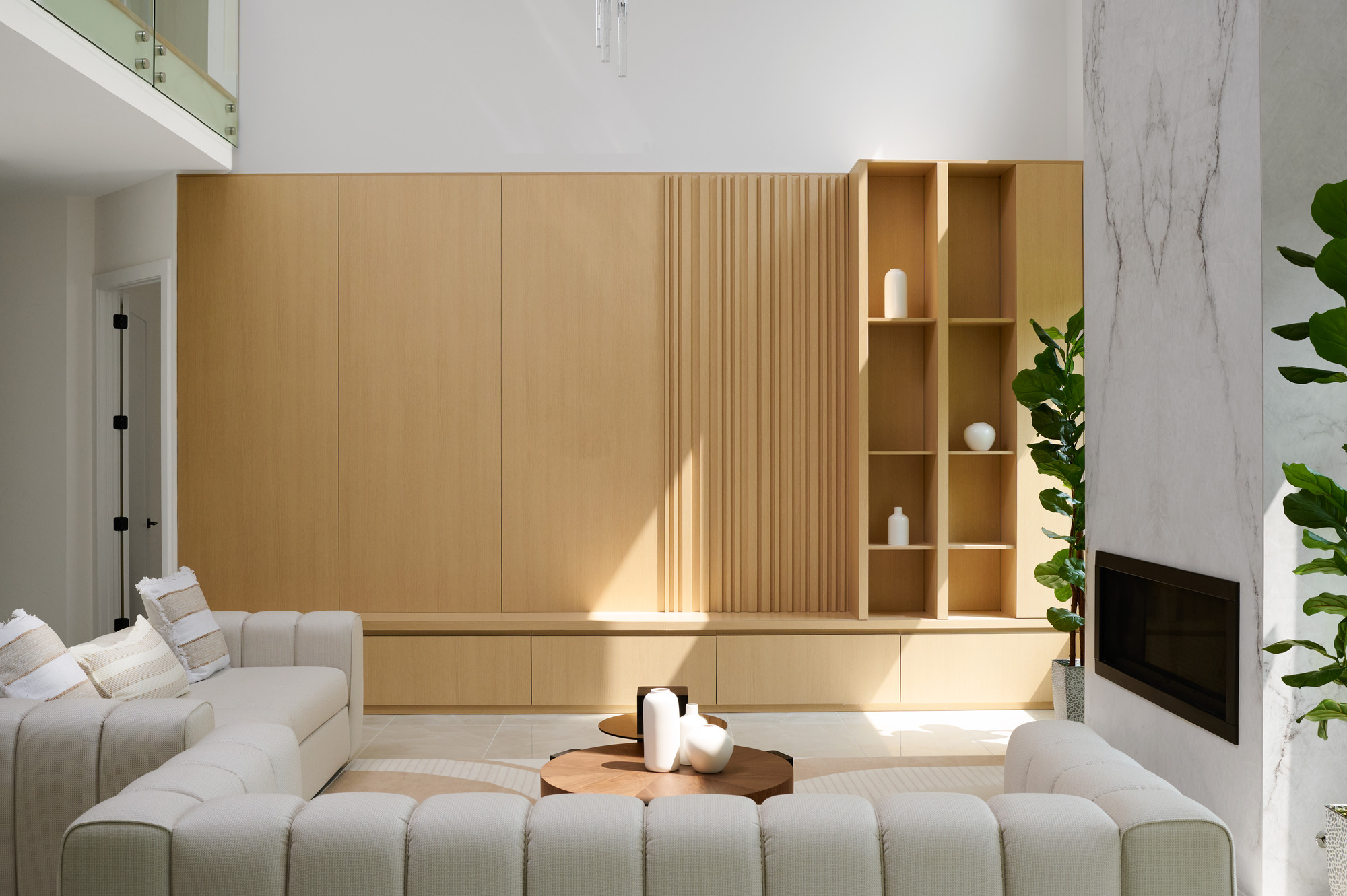 Modern living room design with built-in cabinetry in Metro DC