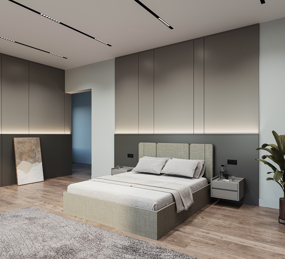 Sleek custom bedroom with ambient lighting and modern finishes in a Vienna, VA home by DesignLab
