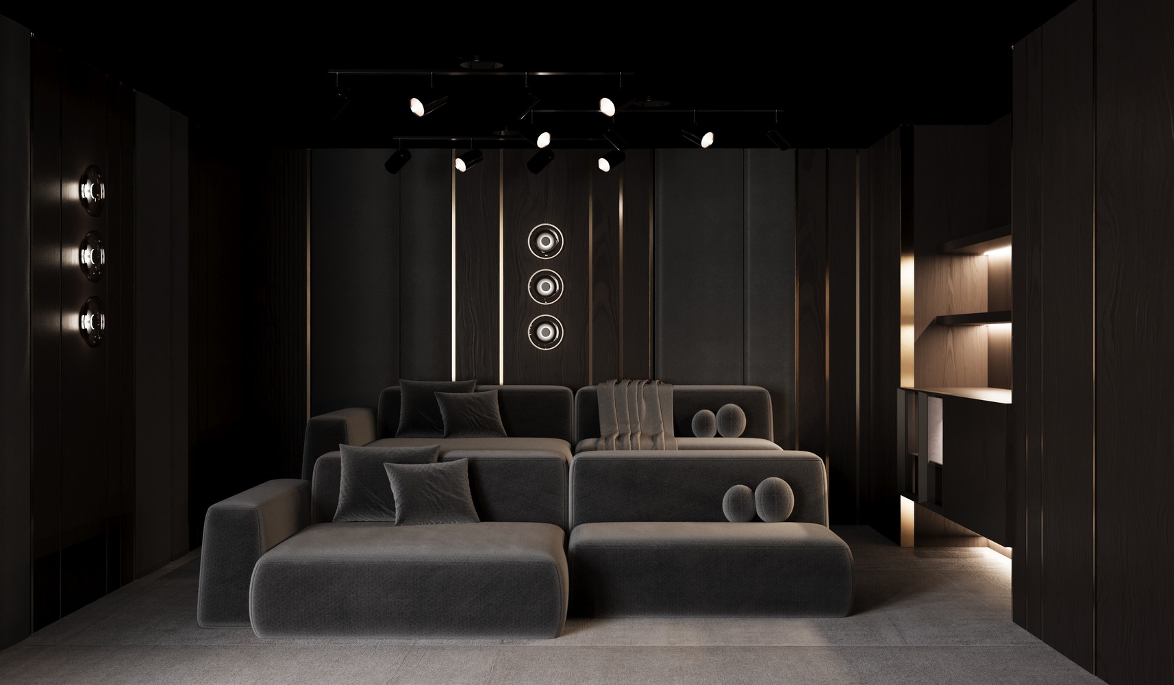 Basement remodel with luxury seating and accent lighting in a DesignLab custom home in Metro Washington