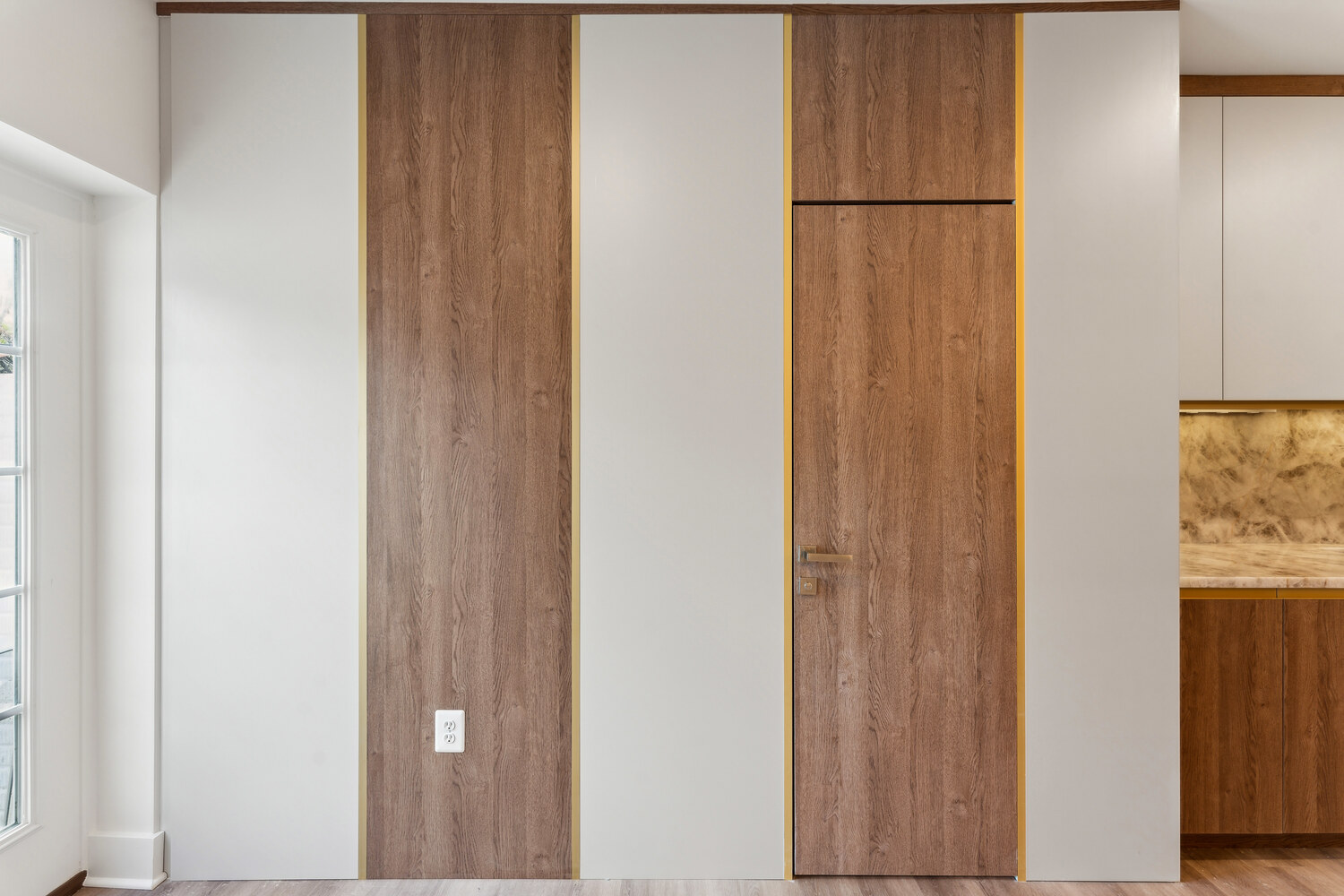 Seamless wood panel wall with built-in door by DesignLab in a Bethesda, MD luxury home